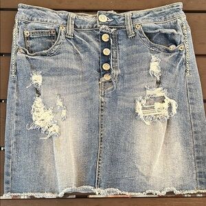 Distressed Denim Skirt